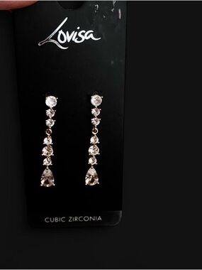 Wedding Guest/Lovisa Rose Gold Linear Drop Earrings with Light Pink Stones